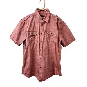 NWOT PD&C Men's Red White Button Front Casual Short Sleeve Shirt Flap Pockets